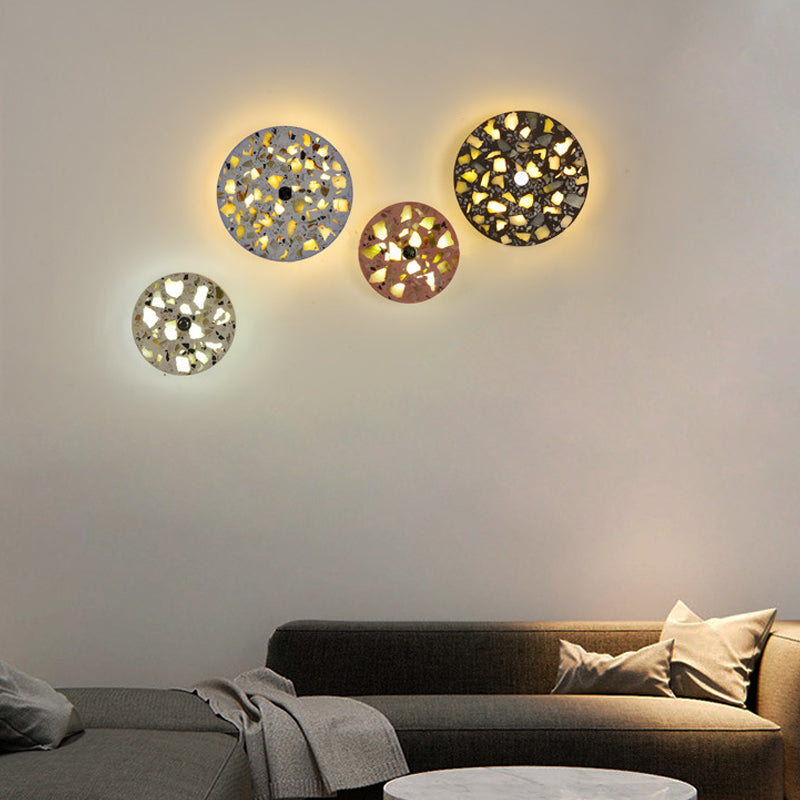 Lisslune | Terrazzo Disk LED Wall Light Art Deco Black/Red/Blue Flush Mount Wall Lamp for the Living Room
