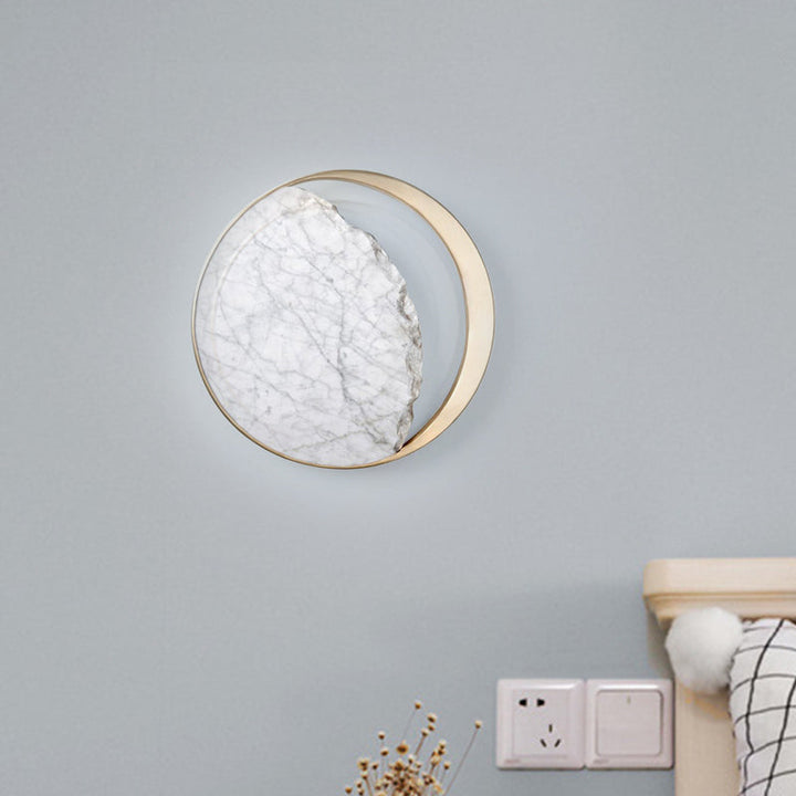Lisslune | New Minimalist Moon Wall Lamp Marble 1 Head Living Room Flush Wall Light in Gold