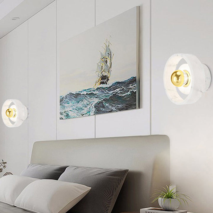 Skørter | White-Gold-Circle-Wall-Light-Designer 1 Bulb Marble Wall-Mounted Light