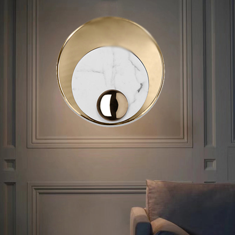 Lisslune | Peacock Feather Wall Lantern Designer Marble Living Room LED Ceiling Light in Black/White and Gold