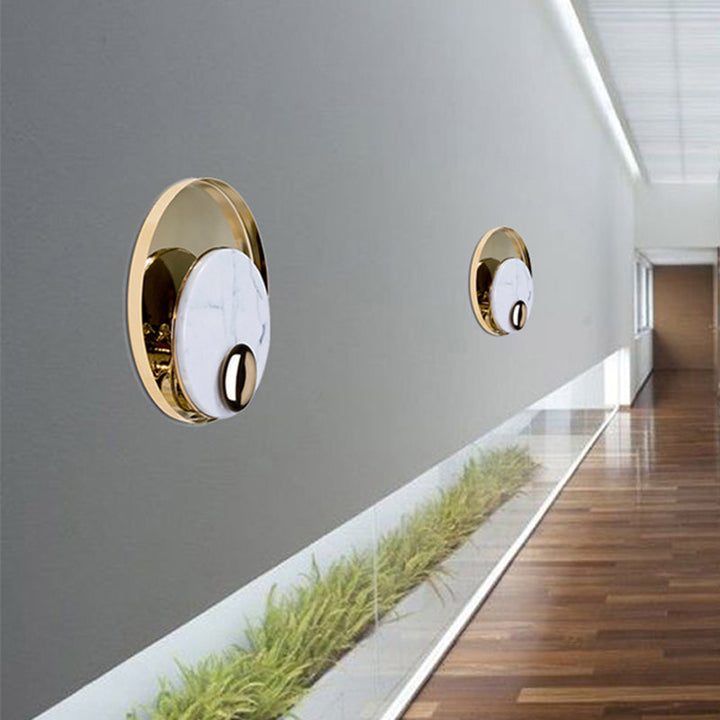 Lisslune | Peacock Feather Wall Lantern Designer Marble Living Room LED Ceiling Light in Black/White and Gold