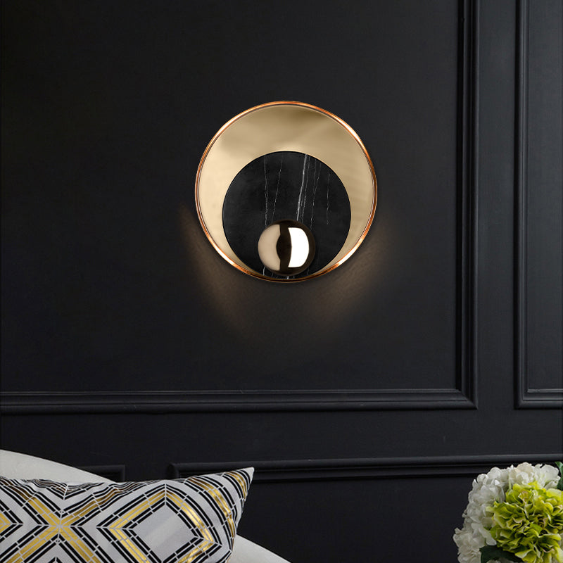 Lisslune | Peacock Feather Wall Lantern Designer Marble Living Room LED Ceiling Light in Black/White and Gold