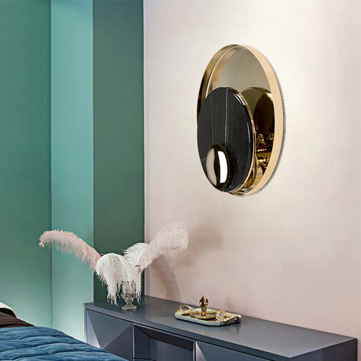 Lisslune | Peacock Feather Wall Lantern Designer Marble Living Room LED Ceiling Light in Black/White and Gold