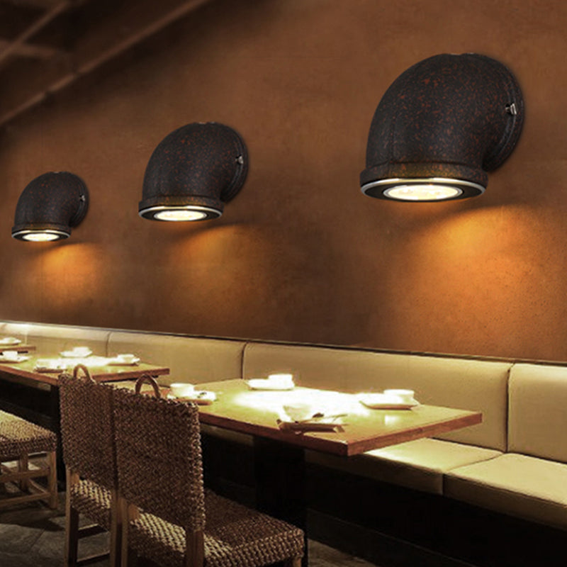 Lisslune | Iron Black Surface Wall Sconce Water Pipe/Cage/Fist-shaped 1-Bulb Industrial Style Wall Mounted Light Fixture