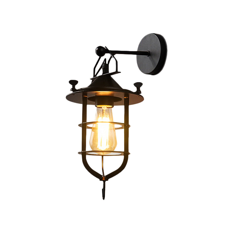 Lisslune | Iron Black Surface Wall Sconce Water Pipe/Cage/Fist-shaped 1-Bulb Industrial Style Wall Mounted Light Fixture