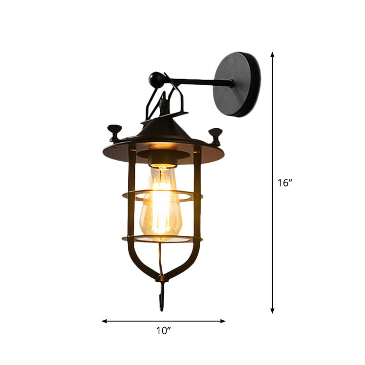 Lisslune | Iron Black Surface Wall Sconce Water Pipe/Cage/Fist-shaped 1-Bulb Industrial Style Wall Mounted Light Fixture