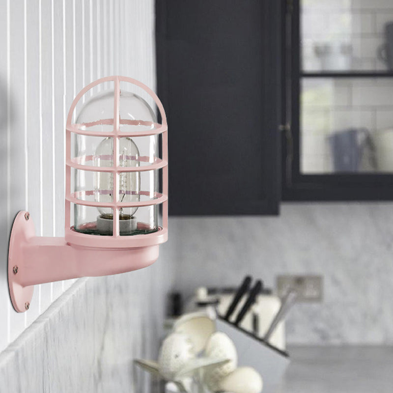 Skørter | Loft Capsule Wall Lamp Fixture Single Transparent Glass Wall Lamp with Wire Cage in Pink/Blue/Rust