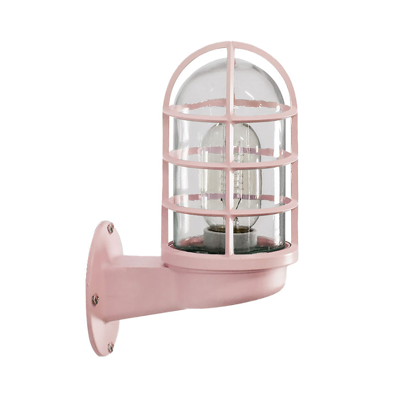 Skørter | Loft Capsule Wall Lamp Fixture Single Transparent Glass Wall Lamp with Wire Cage in Pink/Blue/Rust