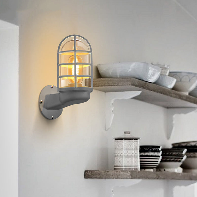 Skørter | Loft Capsule Wall Lamp Fixture Single Transparent Glass Wall Lamp with Wire Cage in Pink/Blue/Rust