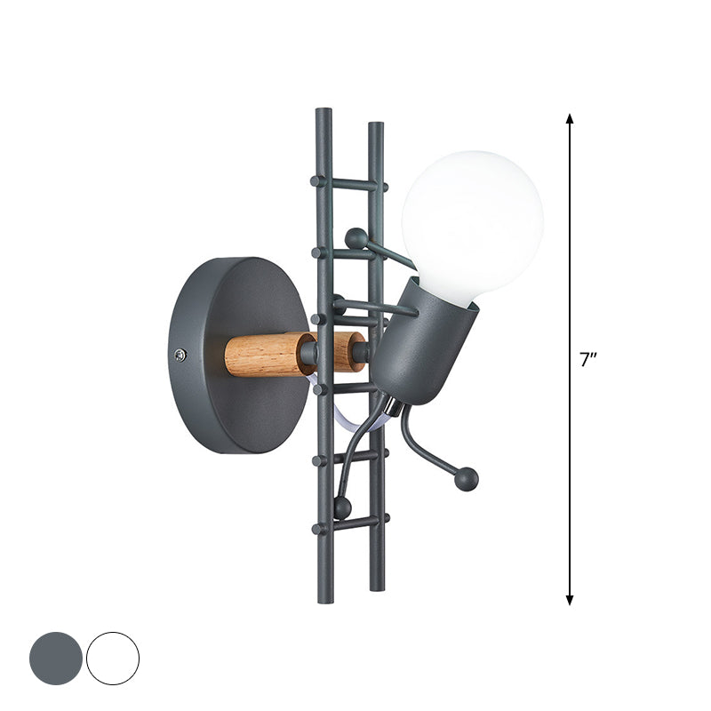 Skørter | Gray/white and wooden ladder man wall lamp cartoon 1-light metal wall-mounted lighting fixture