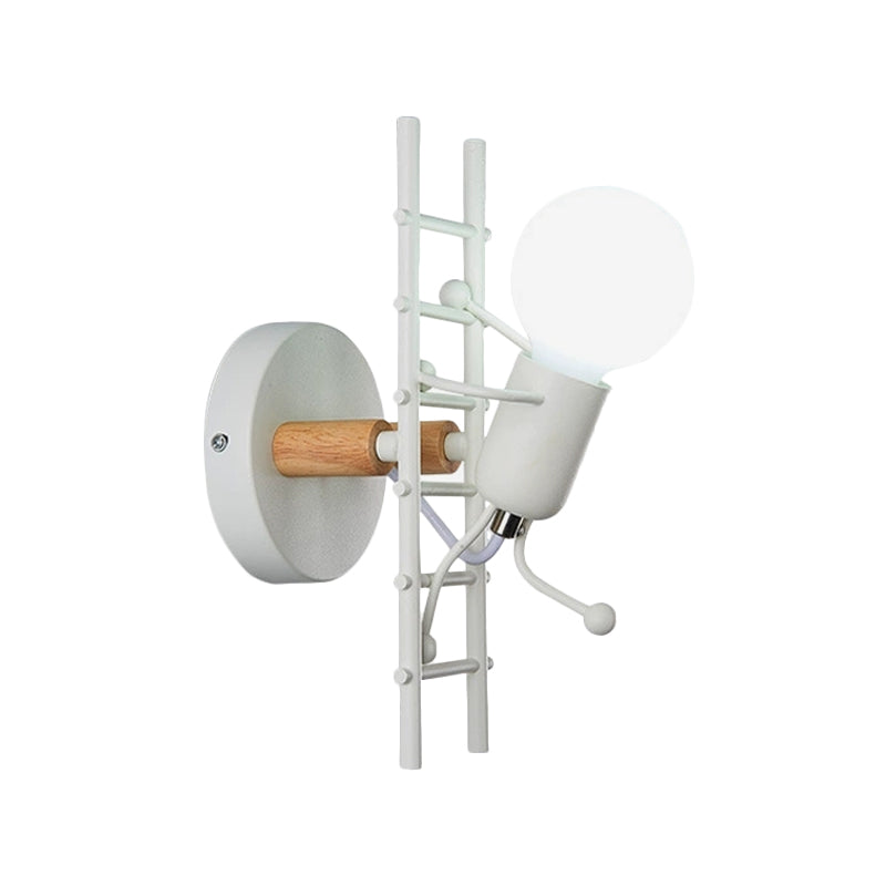 Skørter | Gray/white and wooden ladder man wall lamp cartoon 1-light metal wall-mounted lighting fixture