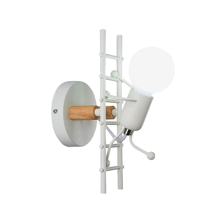 Skørter | Gray/white and wooden ladder man wall lamp cartoon 1-light metal wall-mounted lighting fixture