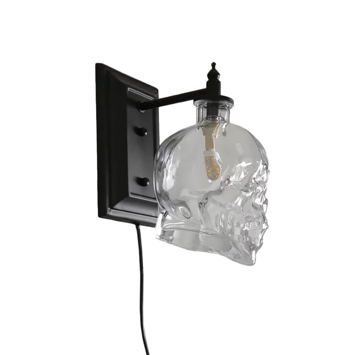 Skørter | Clear Glass Skull Wall Lamp Decorative 1-Light Black Wall Mount Socket