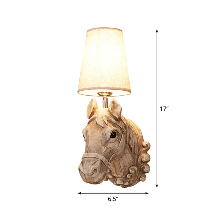 Skørter | Art Deco Horse Head Wall Lamp Resin 1-Light Restaurant Wall Mounted Lamp with Cone Shade in Light Brown