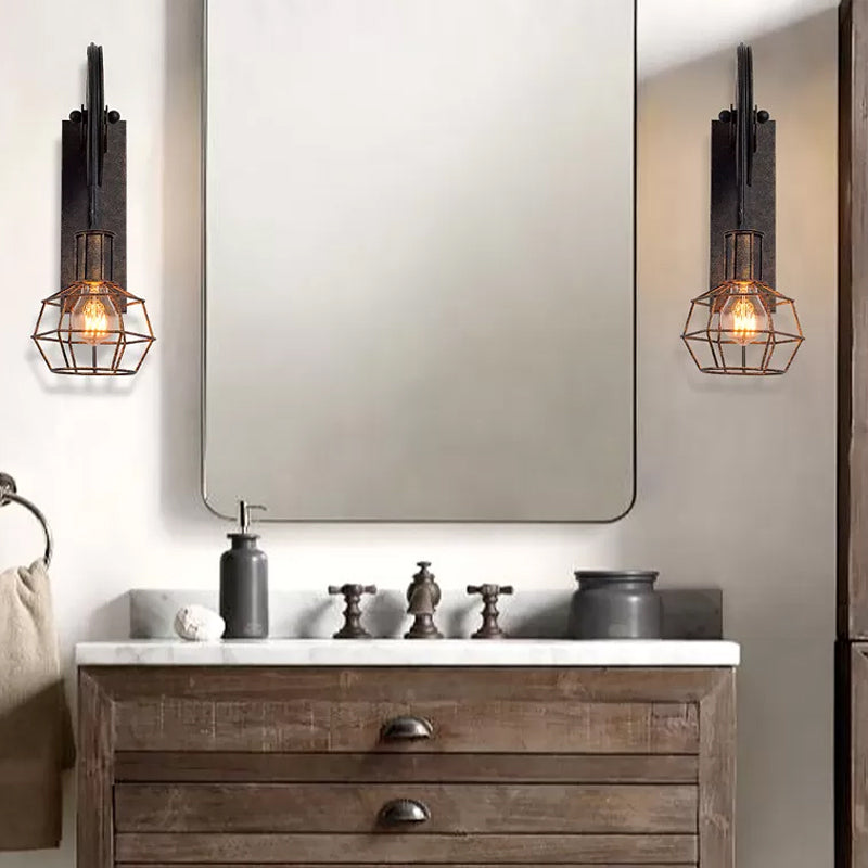 Skørter | Antique Black Single Pulley Wall Lamp Industrial Iron Wire Cage Wall Lighting for Restaurant