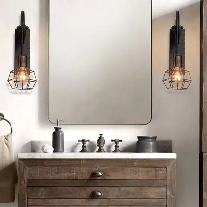 Skørter | Antique Black Single Pulley Wall Lamp Industrial Iron Wire Cage Wall Lighting for Restaurant