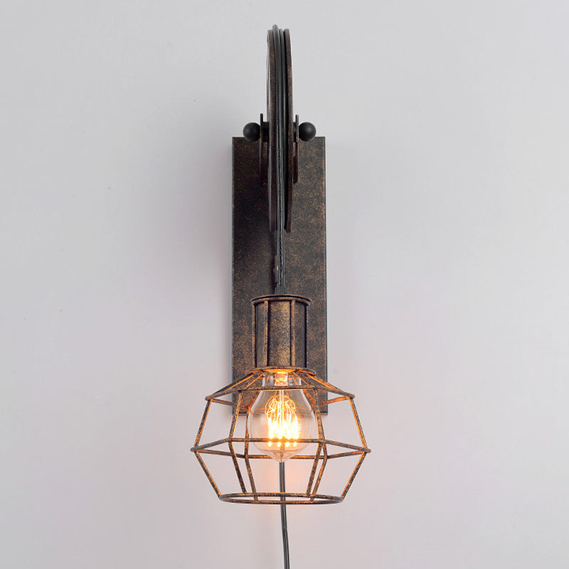 Skørter | Antique Black Single Pulley Wall Lamp Industrial Iron Wire Cage Wall Lighting for Restaurant