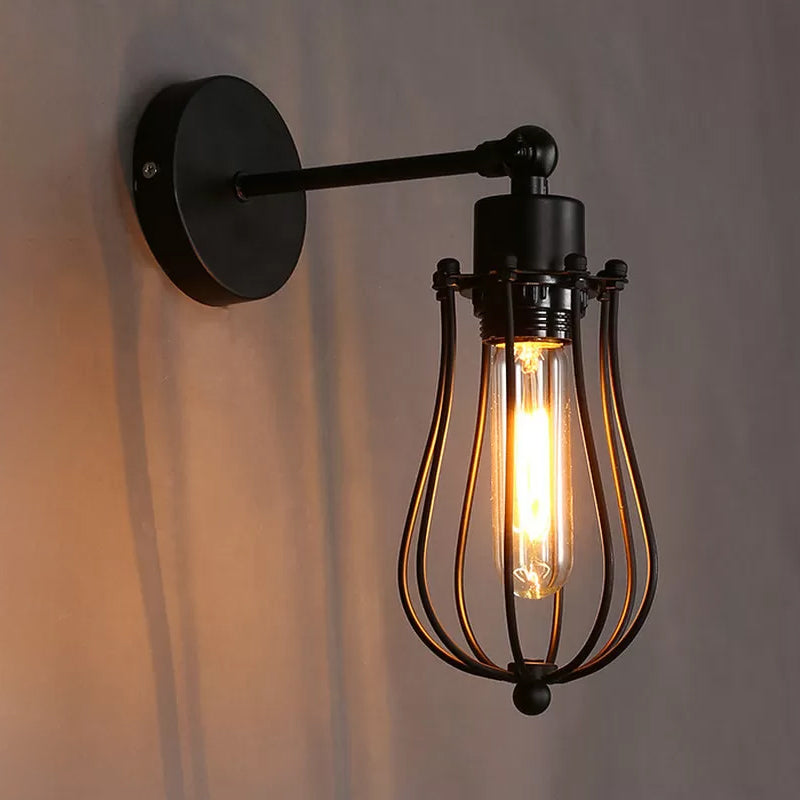 Skørter | Round Iron Wall Mount Lamp Industrial 1 Head Living Room Adjustable Wall Mount Reading Lamp in Black