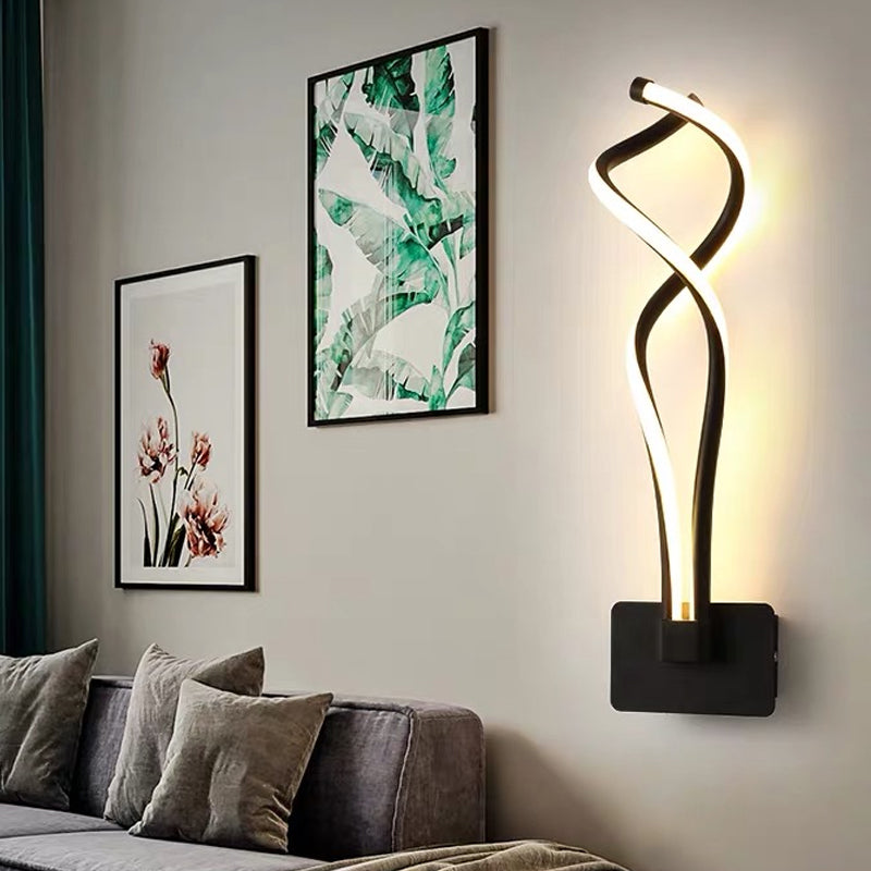 Lisslune | Minimalistic LED Wall Spotlight Black/White Wavy/Musical Nocturne/Combined Wall Lamp with Acrylic Shade for Bedroom