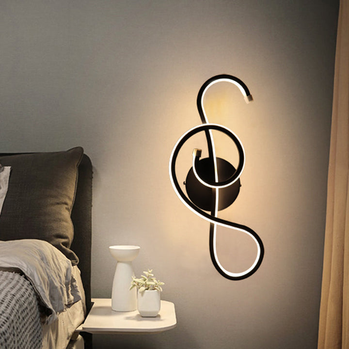Lisslune | Minimalistic LED Wall Spotlight Black/White Wavy/Musical Nocturne/Combined Wall Lamp with Acrylic Shade for Bedroom