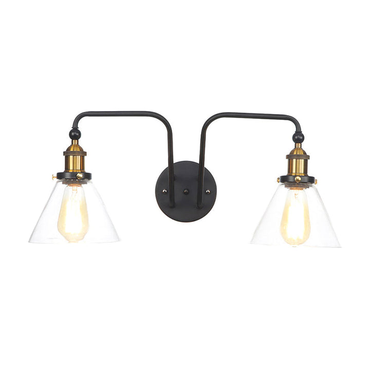 Lisslune | 2 Lights Bright Glass Sconce Lamp Industrial Style Black Cone/Bowl Living Room Wall Lighting Idea
