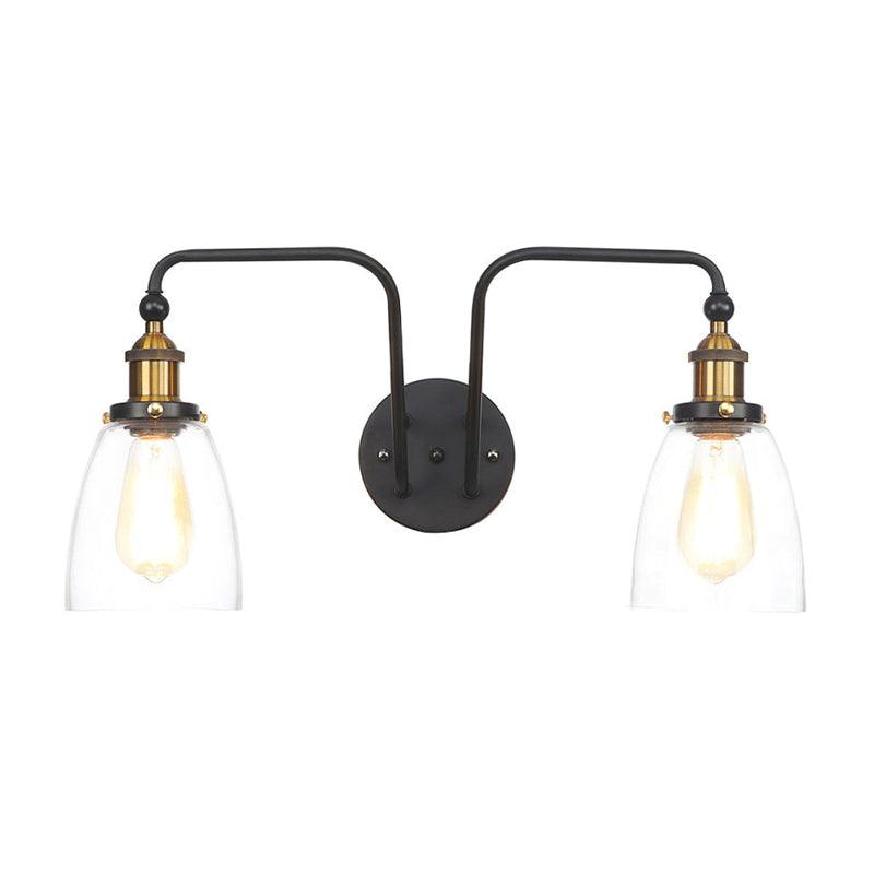 Lisslune | 2 Lights Bright Glass Sconce Lamp Industrial Style Black Cone/Bowl Living Room Wall Lighting Idea