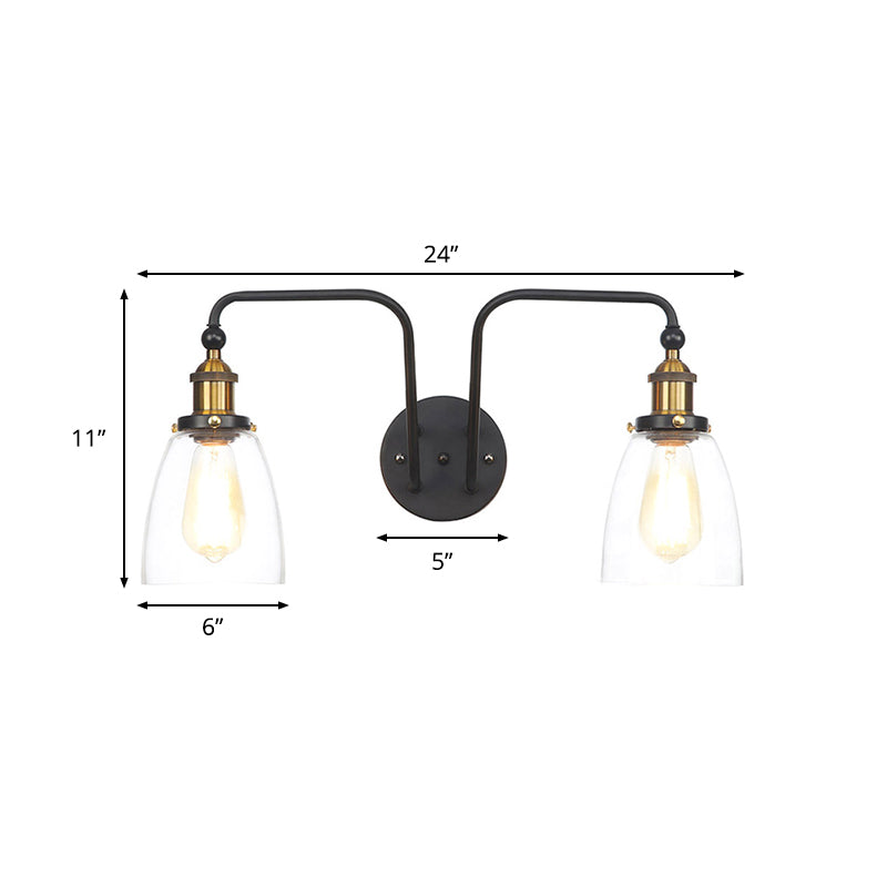 Lisslune | 2 Lights Bright Glass Sconce Lamp Industrial Style Black Cone/Bowl Living Room Wall Lighting Idea