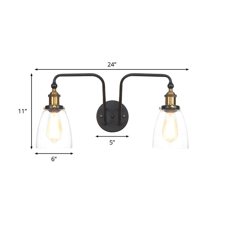 Lisslune | 2 Lights Bright Glass Sconce Lamp Industrial Style Black Cone/Bowl Living Room Wall Lighting Idea