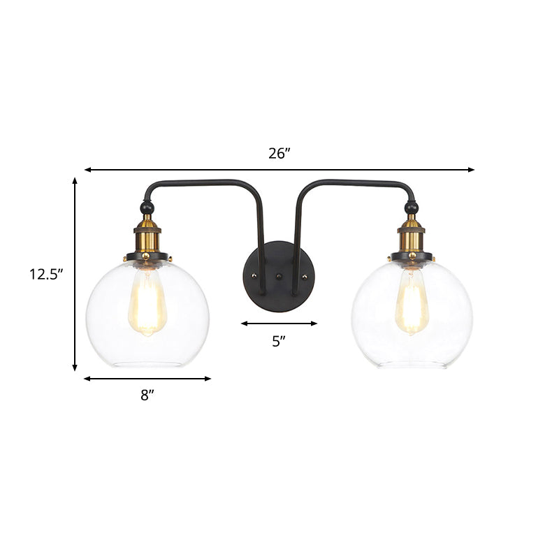 Lisslune | Black Globe/Sconce Wall Lamp Industrial Design Clear Glass 2 Lights Dining Room Wall Lighting