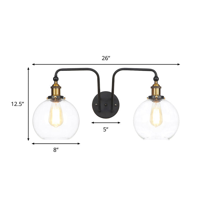 Lisslune | Black Globe/Sconce Wall Lamp Industrial Design Clear Glass 2 Lights Dining Room Wall Lighting
