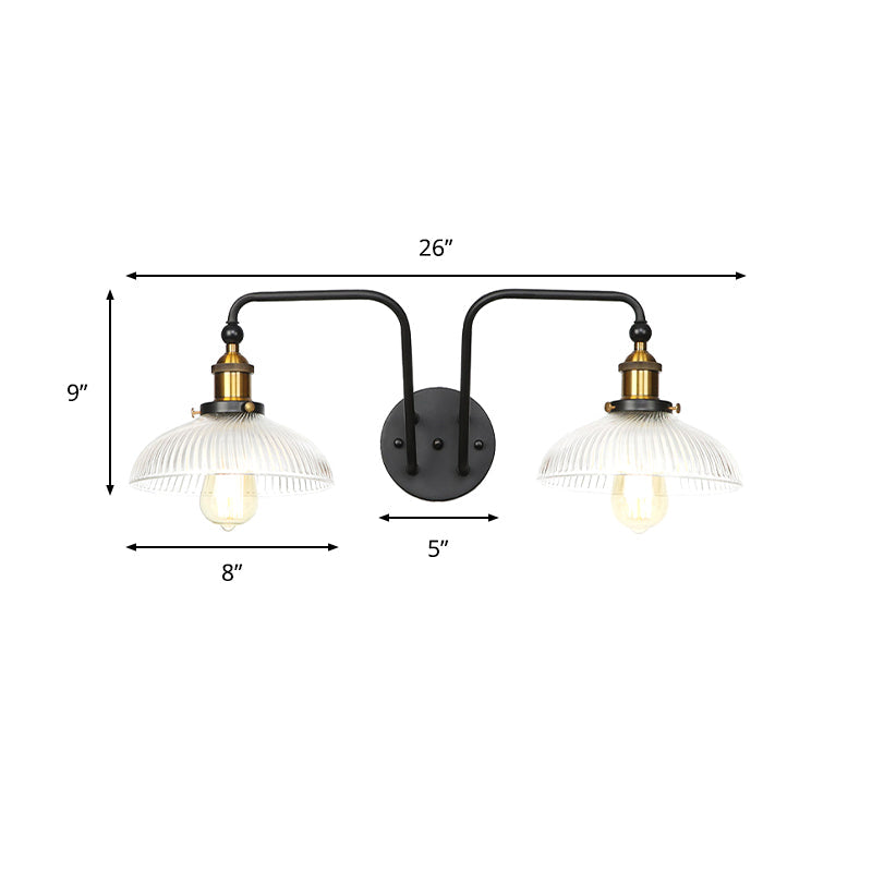 Lisslune | Black Globe/Sconce Wall Lamp Industrial Design Clear Glass 2 Lights Dining Room Wall Lighting