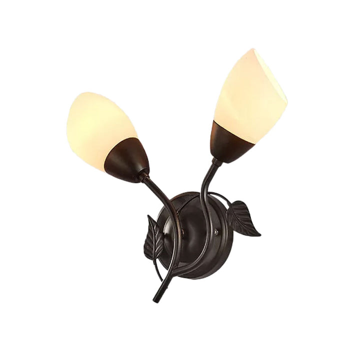 Skørter | Rustic Tulip Wall Lantern Light 2 Lamps Opal Frosted Glass Wall-Mounted Light in Black/Gold for Bedroom