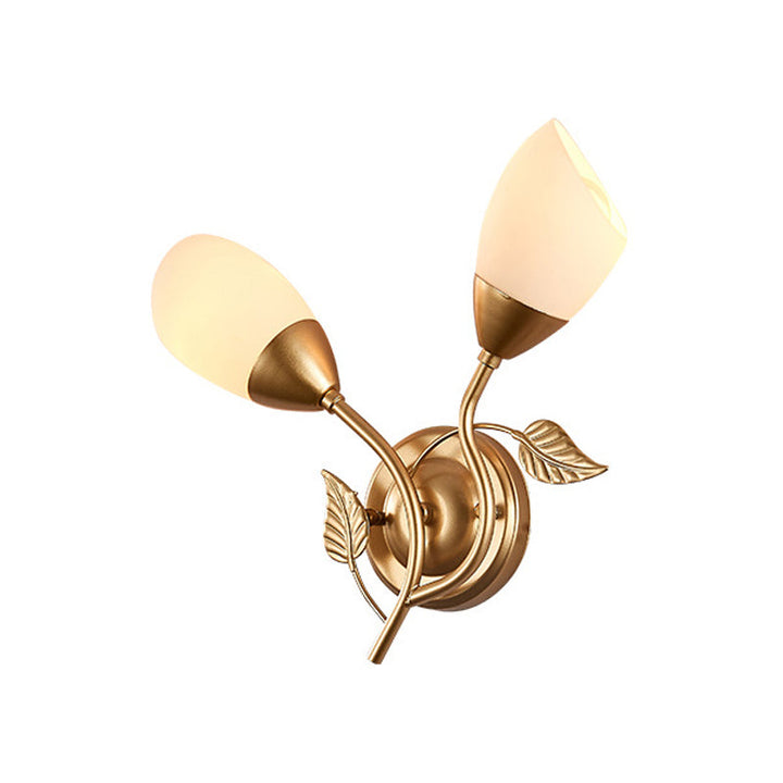Skørter | Rustic Tulip Wall Lantern Light 2 Lamps Opal Frosted Glass Wall-Mounted Light in Black/Gold for Bedroom