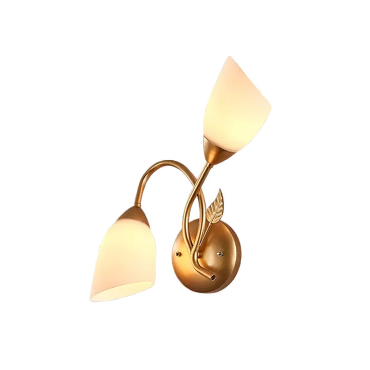 Skørter | Rustic Tulip Wall Lantern Light 2 Lamps Opal Frosted Glass Wall-Mounted Light in Black/Gold for Bedroom