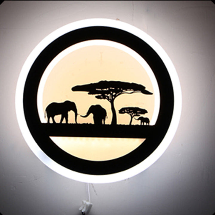 Lisslune | Nordic LED Wall Lamp Sconces Black Round/Elephant/Giraffe Ultrathin Wall Lamp with Acrylic Shade in Warm/White Light