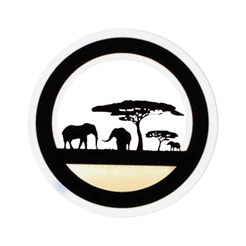 Lisslune | Nordic LED Wall Lamp Sconces Black Round/Elephant/Giraffe Ultrathin Wall Lamp with Acrylic Shade in Warm/White Light