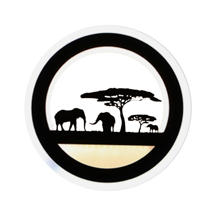 Lisslune | Nordic LED Wall Lamp Sconces Black Round/Elephant/Giraffe Ultrathin Wall Lamp with Acrylic Shade in Warm/White Light
