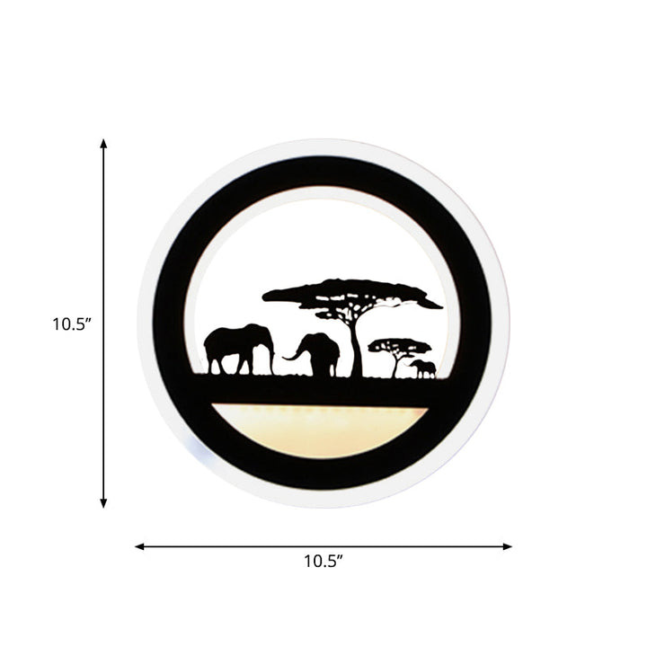Lisslune | Nordic LED Wall Lamp Sconces Black Round/Elephant/Giraffe Ultrathin Wall Lamp with Acrylic Shade in Warm/White Light