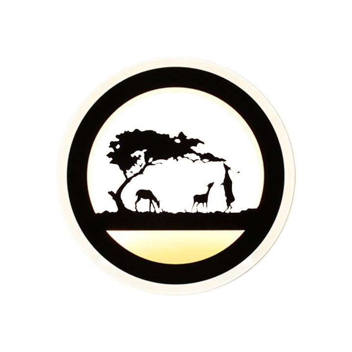 Lisslune | Nordic LED Wall Lamp Sconces Black Round/Elephant/Giraffe Ultrathin Wall Lamp with Acrylic Shade in Warm/White Light