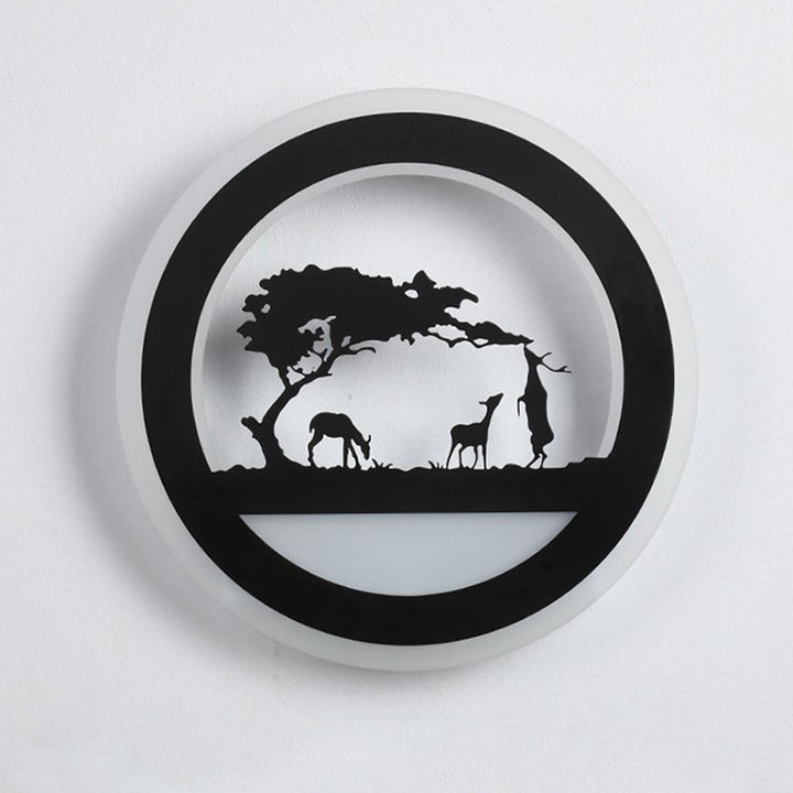 Lisslune | Nordic LED Wall Lamp Sconces Black Round/Elephant/Giraffe Ultrathin Wall Lamp with Acrylic Shade in Warm/White Light