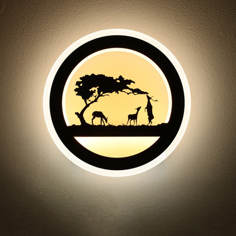 Lisslune | Nordic LED Wall Lamp Sconces Black Round/Elephant/Giraffe Ultrathin Wall Lamp with Acrylic Shade in Warm/White Light