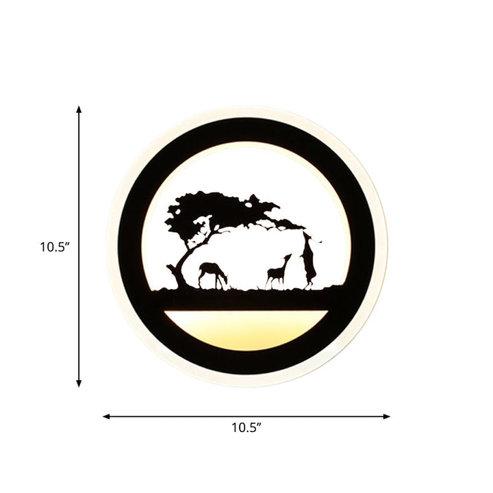 Lisslune | Nordic LED Wall Lamp Sconces Black Round/Elephant/Giraffe Ultrathin Wall Lamp with Acrylic Shade in Warm/White Light