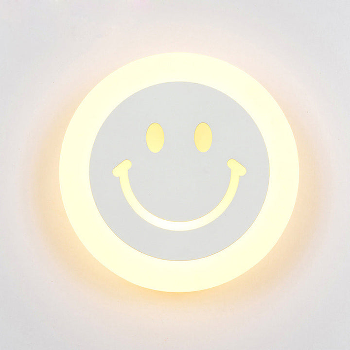 Lisslune | Thin Round LED Wall Light Set Cartoon Acrylic White Smiley Wall Lamp in Warm/White Light for Bedroom