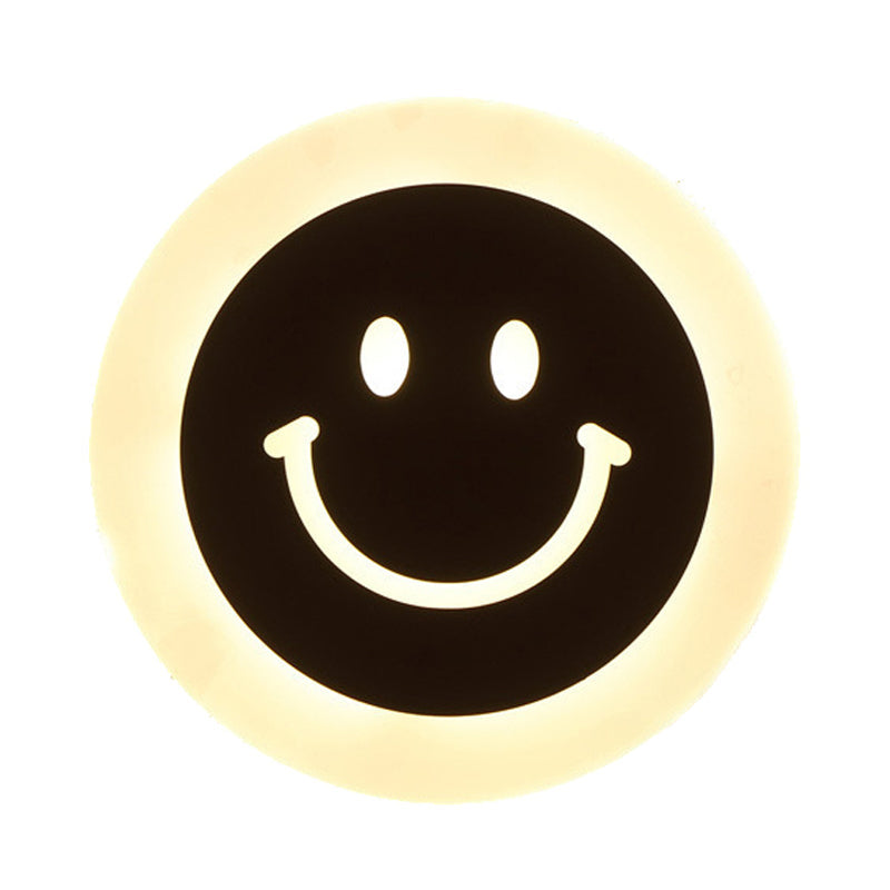 Lisslune | Thin Round LED Wall Light Set Cartoon Acrylic White Smiley Wall Lamp in Warm/White Light for Bedroom