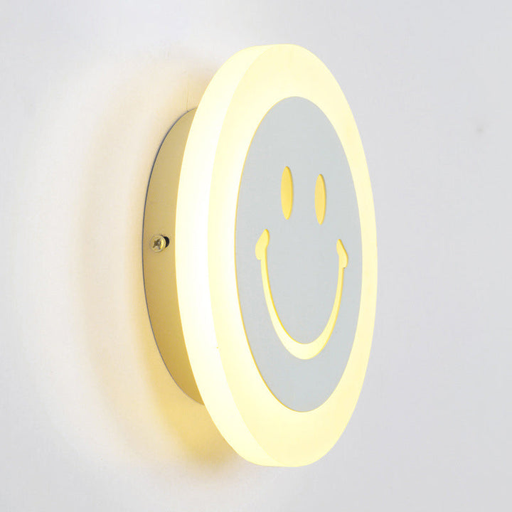 Lisslune | Thin Round LED Wall Light Set Cartoon Acrylic White Smiley Wall Lamp in Warm/White Light for Bedroom