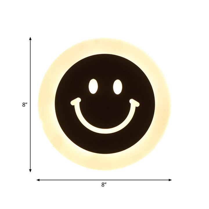 Lisslune | Thin Round LED Wall Light Set Cartoon Acrylic White Smiley Wall Lamp in Warm/White Light for Bedroom
