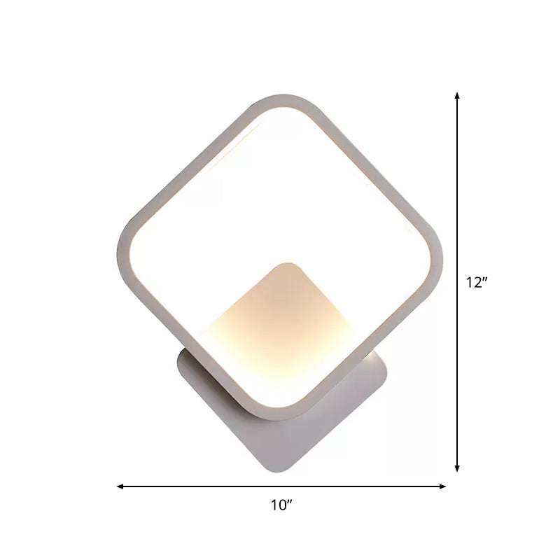 Lisslune | Fillet Square Ring Acrylic Wall Light Simplicity White LED Wall Mounted Lamp in Warm/White Light, 10"/12" Wide
