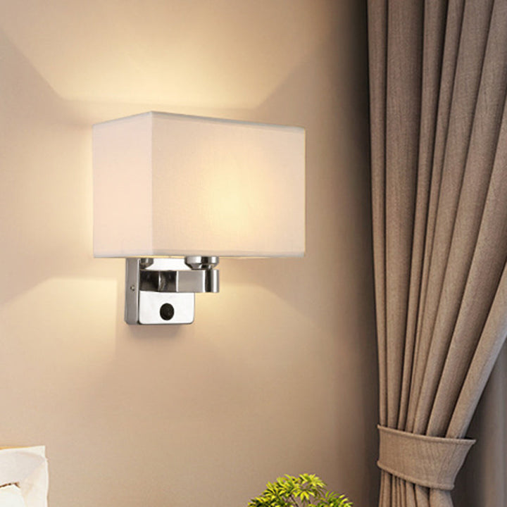 Lisslune | 1-Light Bedroom Wall Lamp Nordic Black/White/Beige and Chrome Wall Light with Oval/Square Fabric Shade