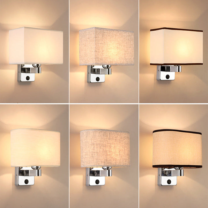 Lisslune | 1-Light Bedroom Wall Lamp Nordic Black/White/Beige and Chrome Wall Light with Oval/Square Fabric Shade