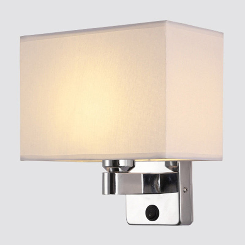 Lisslune | 1-Light Bedroom Wall Lamp Nordic Black/White/Beige and Chrome Wall Light with Oval/Square Fabric Shade